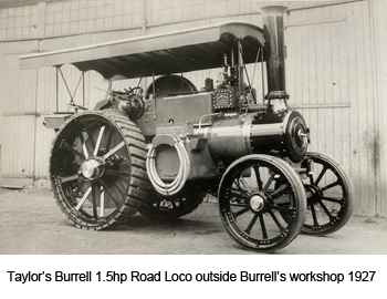 Taylor's Burrell 1.5hp Road Loco outside Burrell's Workshop 1927